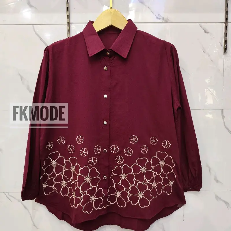 BLOUSE KEMEJA RAYON VARIASI FULL BORDIR ,Atasan Katun Rayon  Twill Baju Wanita Dewasa Casual Oversize Busui Simple Panjang Kancing 4