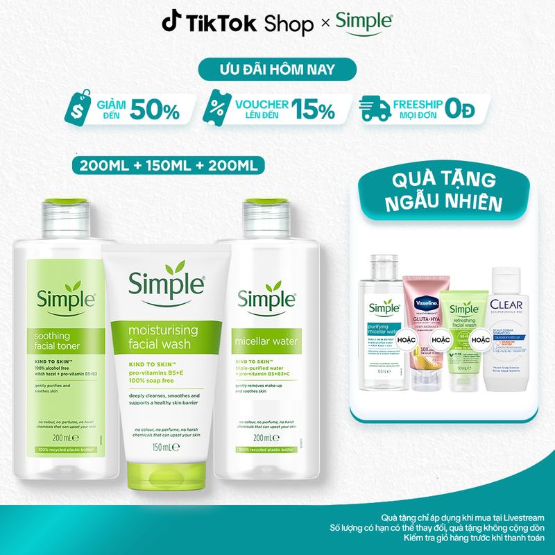 Combo 3 Skincare Simple Sữa Rửa Mặt Simple Kiềm Dầu Giảm Mụn 150ml + Nước Tẩy…
