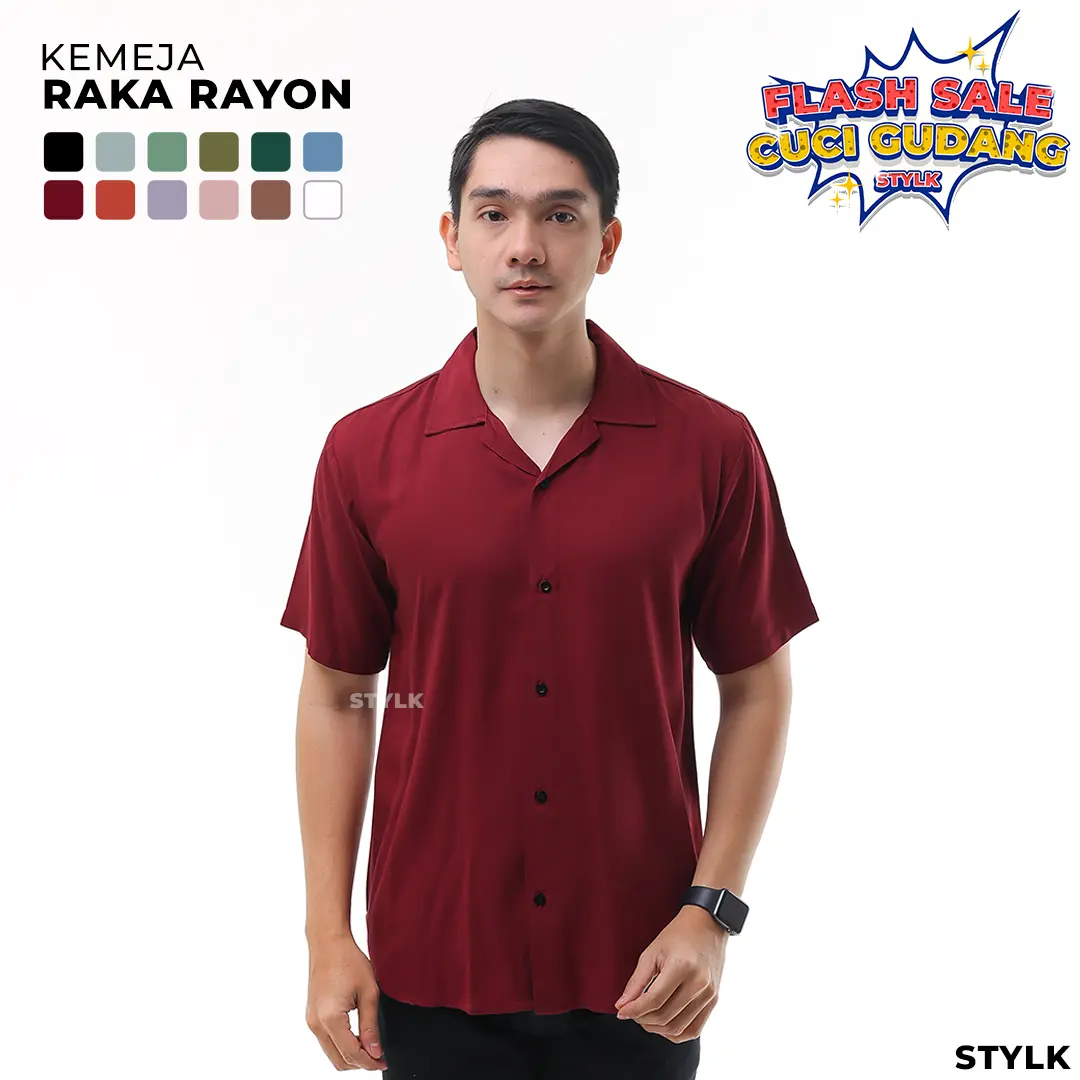 [ CUCI GUDANG ] Kemeja Rayon RAKA Hawai Polos Adem dan Nyaman Pria Wanita - Stylelaki