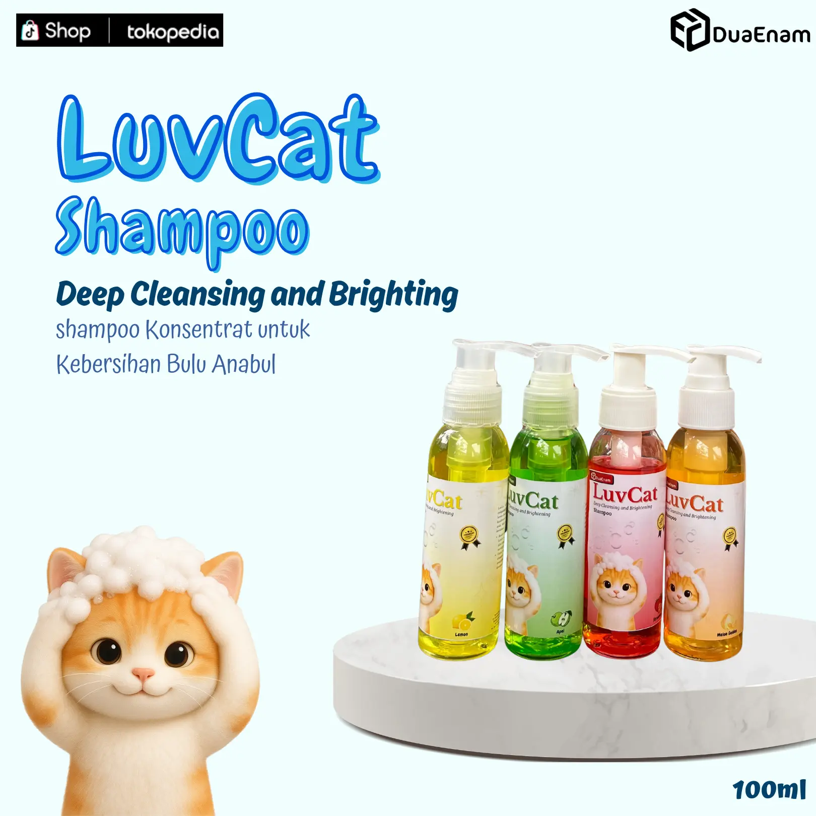 DuaEnam - LuvCat Shampoo Kucing dan Anjing 100ml Pengembang dan Penumbuh Bulu  Konsentrat Dengan Degreaser dan Conditioner untuk Kebersihan Bulu Kucing