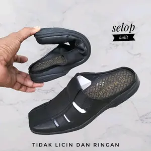selop kulit pria murah  Shoes Pria Kasual sepatu sandal kulit pria  cod/bayar ditempat sol karet tidak licin