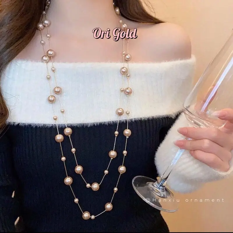 Ori Gold _02 Dây chuyền choker đính ngọ c nhiều hạt dáng dài phong cách hàn quốc (015) 0