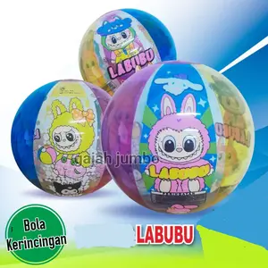 Mainan Bola Kerincingan Labubu  Bayi Anak Plastik Tiup Lempar Tangkap Bola Renang Berenang