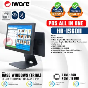 Iware Mesin Kasir Pos All In One HB-156DII i3 8/128GB Win 10 15"6 Wifi Bluetooth