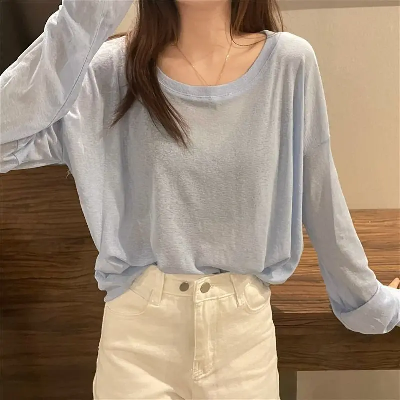 Áo Sơ Mi Chống Nắng, Nữ, Áo Phông Dài Tay, Màu Pastel Mùa Hè, Dễ Phối Đồ, Màu Trơn Phần Mỏng, Áo Nữ