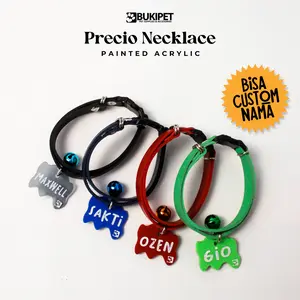 Kalung Kucing Custom Nama Kulit Sintetis Bahan Akrilik – Precious Necklace ( Painted Akrilic )