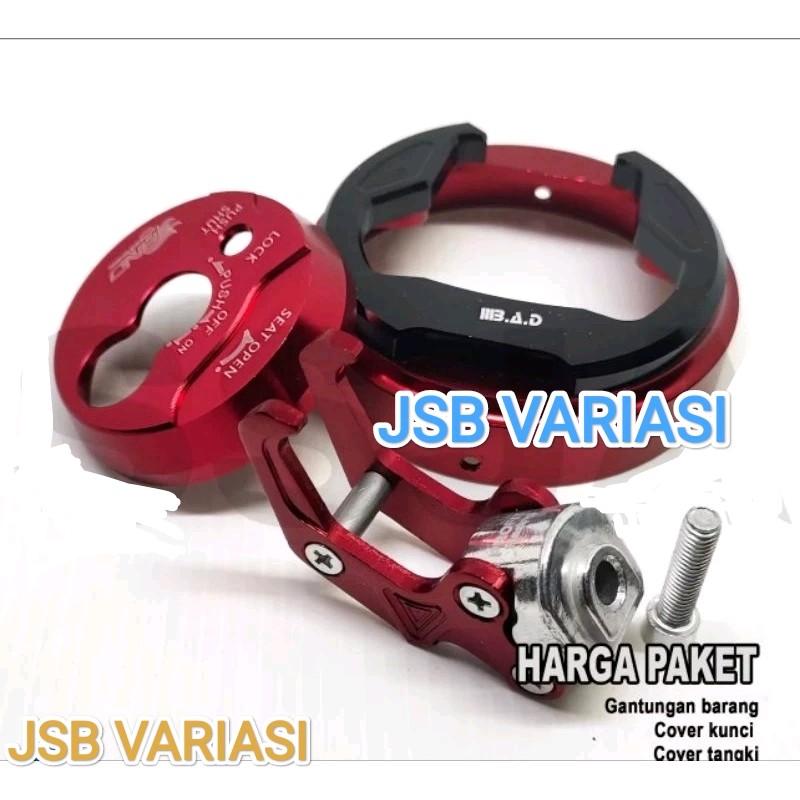 { PAKET HEMAT } Tutup Tangki + Cover Kunci Kontak Nmax + Gantungan Barang Monggo Bosku Di JSB VARIASI 2