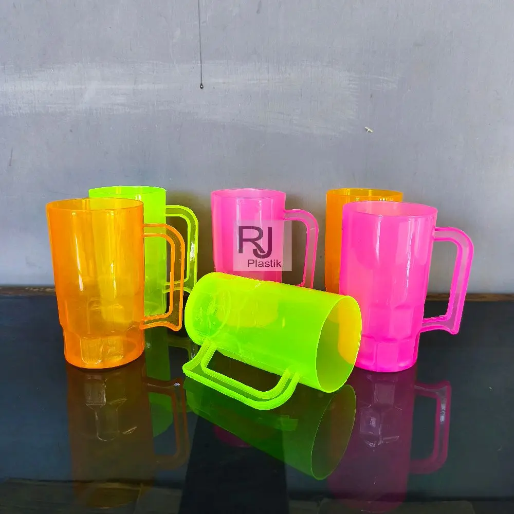 [ 6 pcs ] GREEN LINE Cangkir Beer Melani 400 ml Gelas Plastik Gagang Warna Warni ART 1112