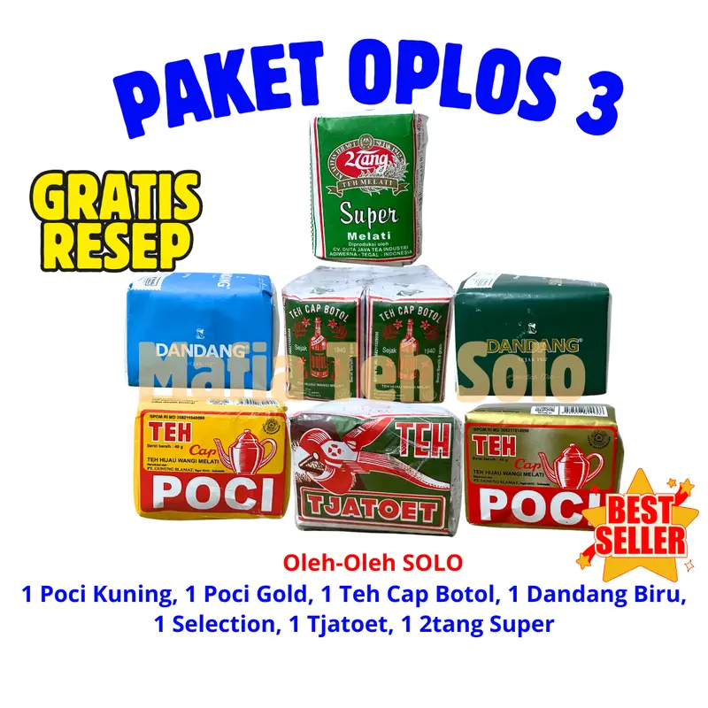 PAKET OPLOS 3 - TEH RACIKAN SOLO TEH DANDANG TEH GARDOE TEH SEMBILAN TEH NYAPU TEH TONGJI TEH TJATOET TEH POCI RACIKAN TEH SOLO PAKET 0