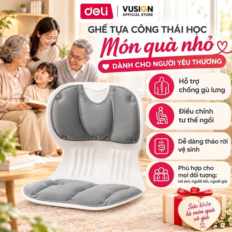 Ghế Chỉnh Tư Thế Ngồi Deli – Chống Gù, Hỗ Trợ Cột Sống, Ngồi Lâu Không Mỏi, Chuẩn Công Thái Học tựa lưng thư giãn bập bênh