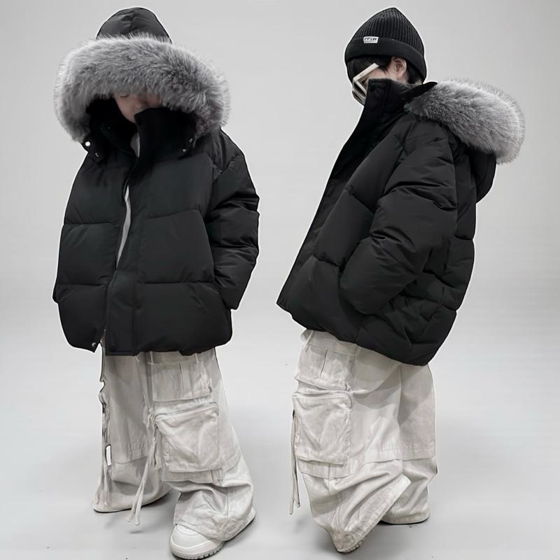  Q2567 Áo phao siêu ấm  PHOM SIÊU TO giảm size  đen mũ lông xám   mũ và lông đều có thể tháo rời cho bé trai và bé gái 