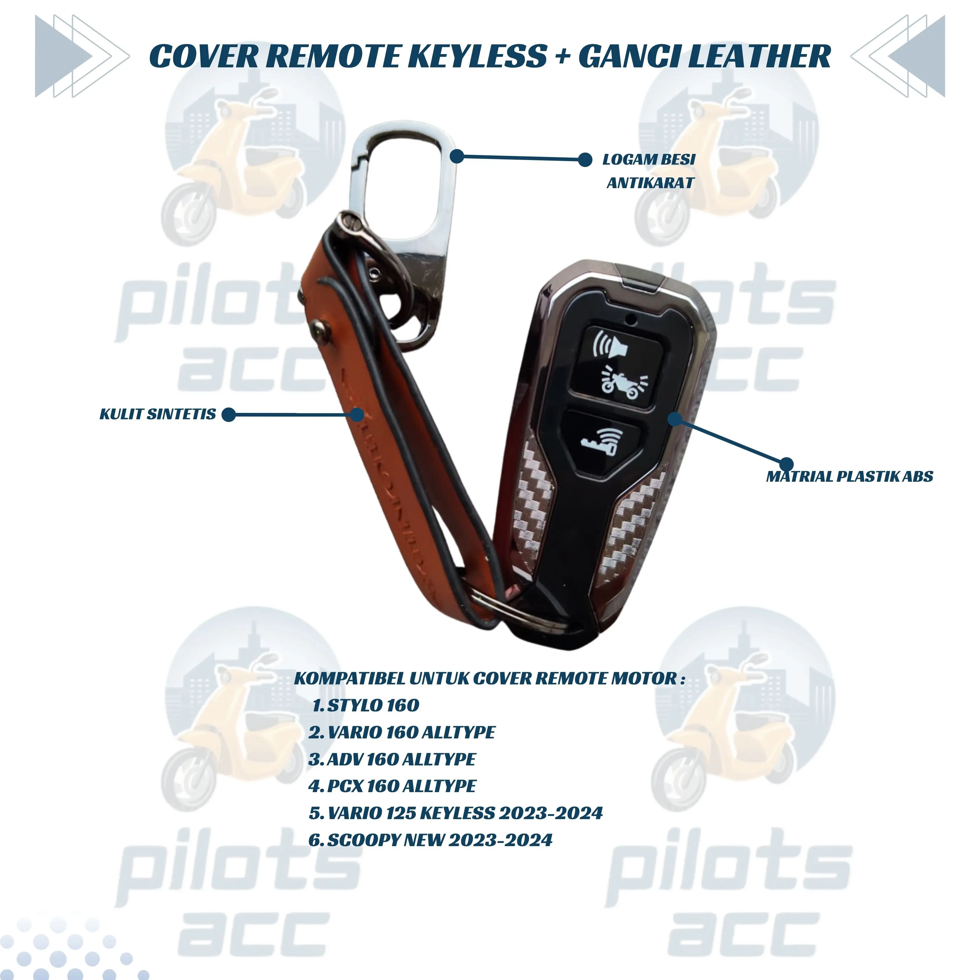 Paket Cover Remote Keyless Stylo 160 PCX 160 ADV 160 VARIO 160 Vario 125 2023-2024 Scoopy New 2023-2024  DAn Gantungan Kunci Honda Kulit Sintetis