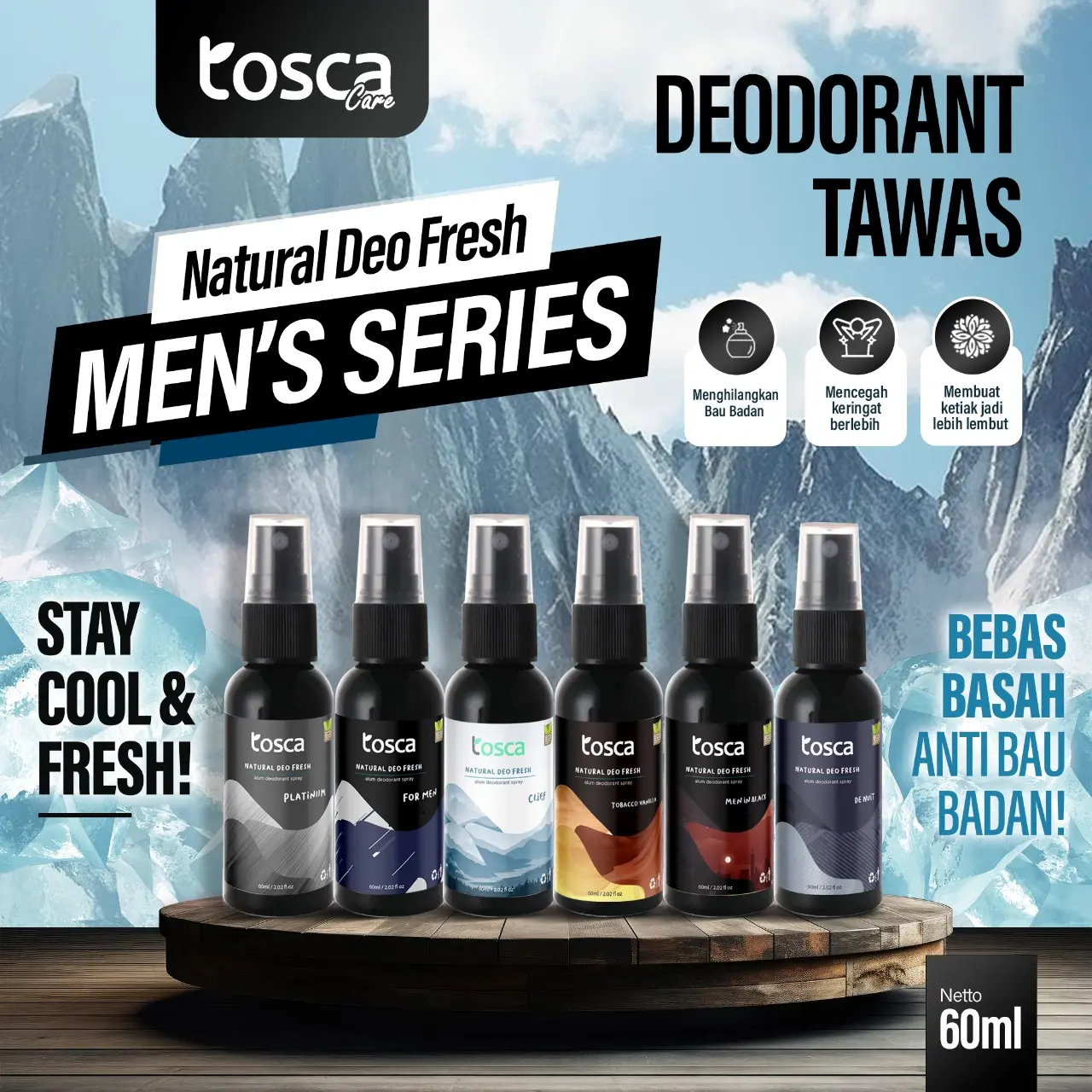 Tosca Natural Deodorant Men Series 60ml Deodorant Khusus Pria Mencegah Bau Badan
