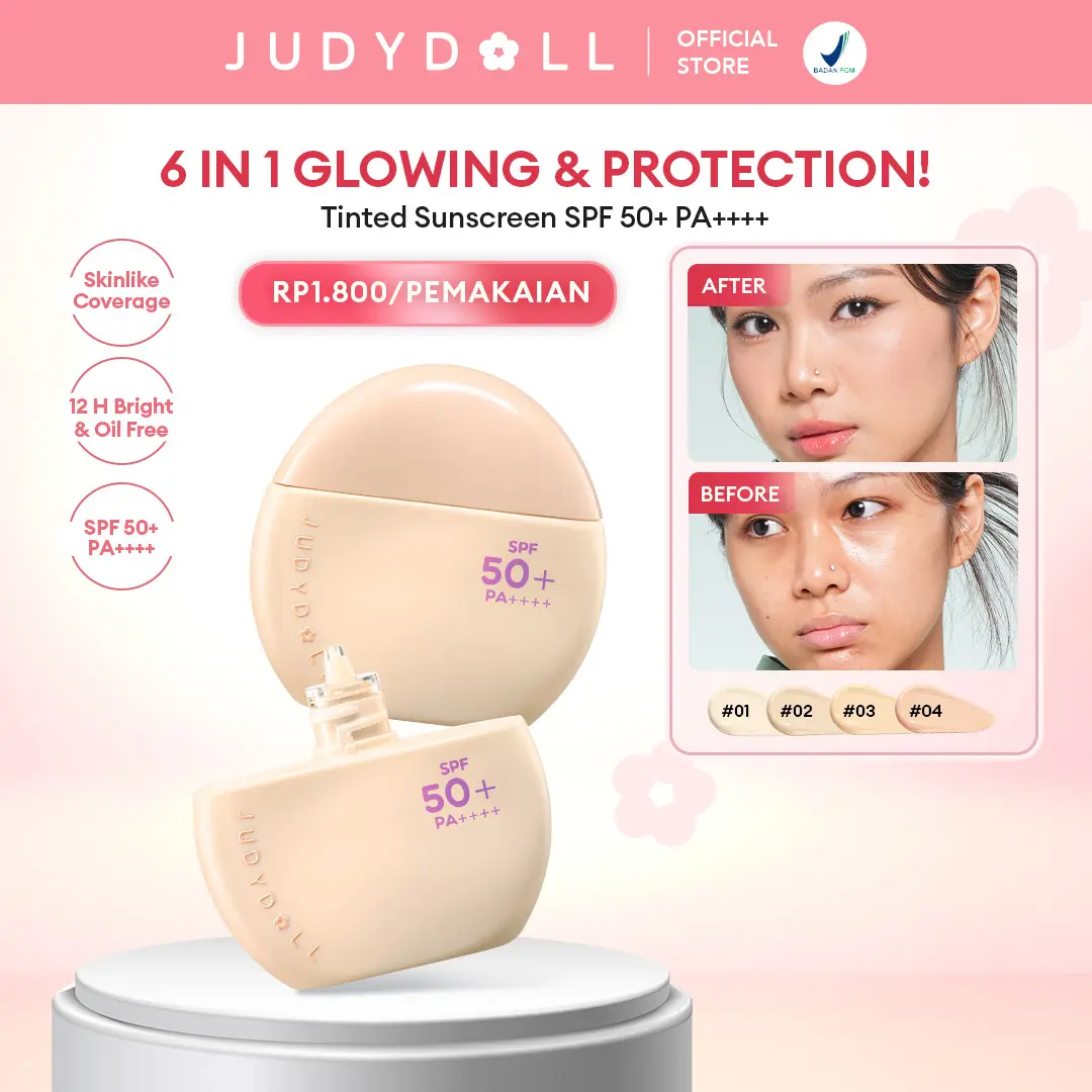 [NEW LAUNCH] Judydoll Tinted Sunscreen - 6 in 1 Sunscreen, moisturizer, essence, tone up, foundation, concealer dengan SPF 50+ PA++++ dan medium high coverage, natural, skinlike finish | Makeup Ramadhan, Makeup Lebaran, Makeup Iftar