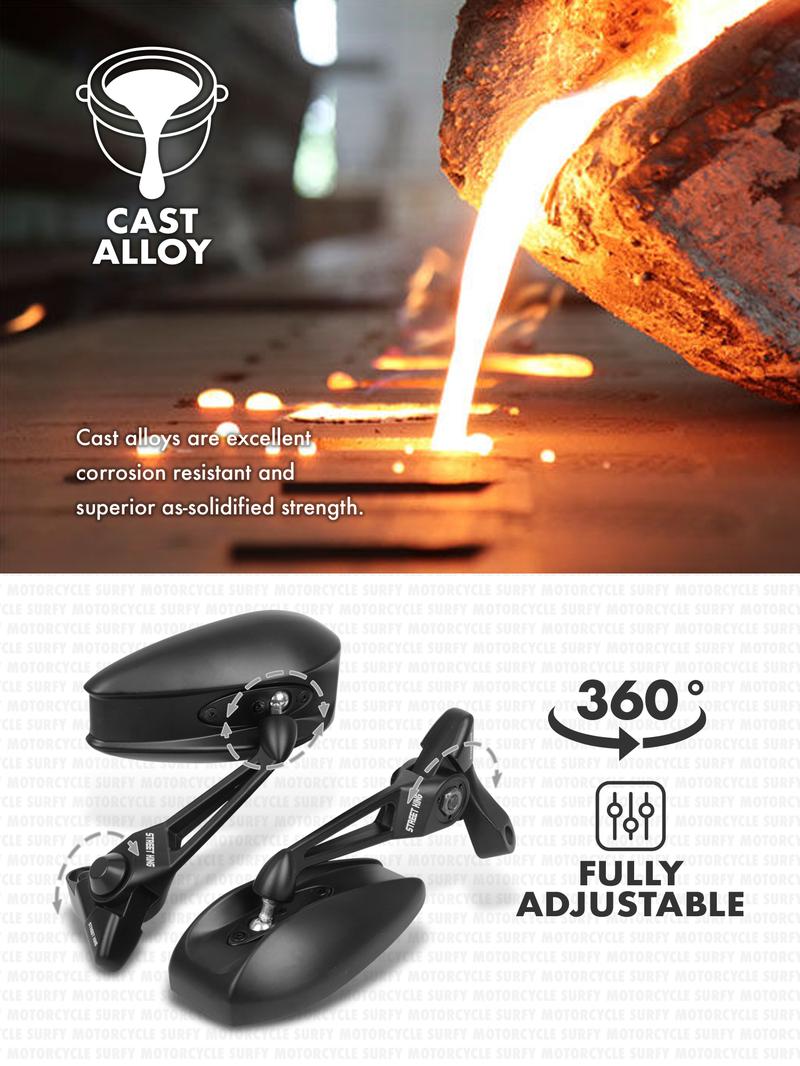 Product Introduction of Street King Side Mirror V1 Fully Cast Alloy Adjustable HD Lens 14*8cm LTO Passed Universal Surfy Motorcycle 1