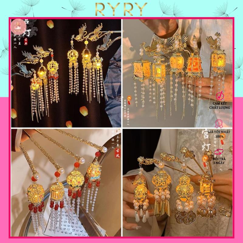 Trâm Cài Tóc Tua Rua Đèn Lồng Phong Cách Trung Hoa Cổ Điển Phát Sáng Trang Trí Tóc Đuôi Đèn