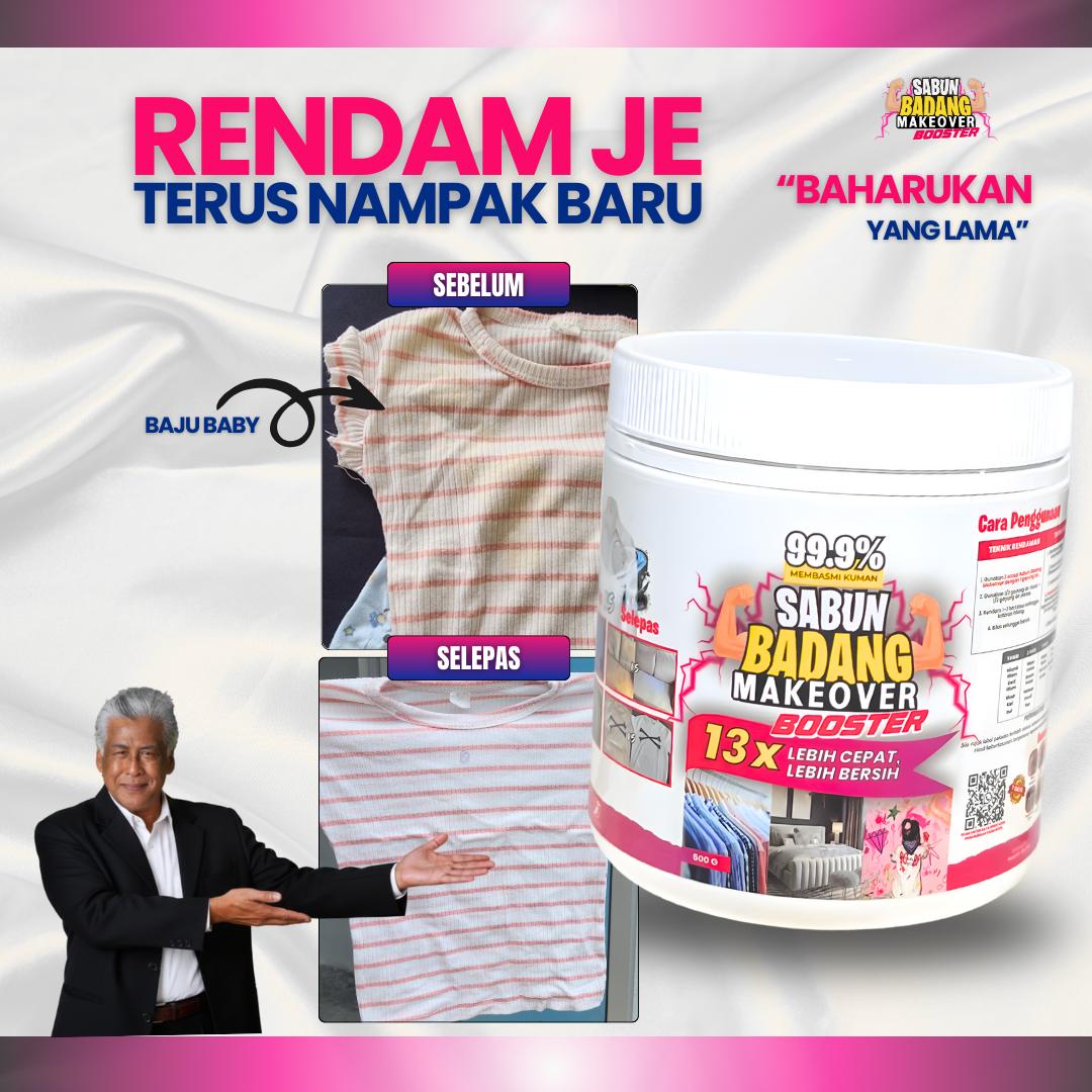 Sabun Badang Makeover Booster Cleaner Multifunction Serbuk Viral Hilangkan Kotoran Degil Tahi Lalat Fabrik Warna Luntur Watercolour Darah Minyak Baju Putih Sekolah Telekung Kereta Kuali Kasut Periuk Sofa Beg Bundle Tudung Karpet Basuh Cuci Rendam