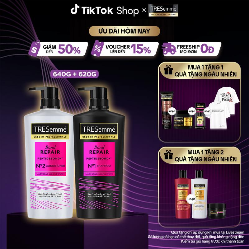 3 FS Combo Dầu Gội 640g + Dầu Xả 620g TRESemmé Salon Rebond Women Hỗ Trợ Phục Hồi Tóc Hư Tổn