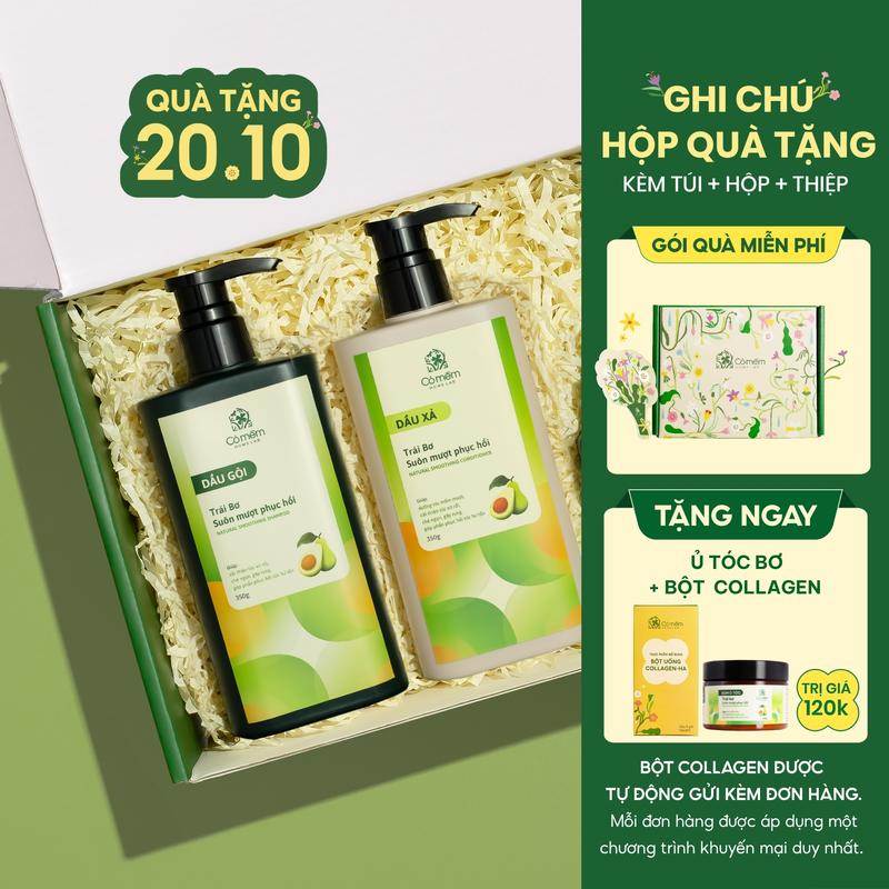 Combo 2 Sản Phẩm Dầu Gội Dầu Xả Tóc Suôn Mượt Phục Hồi Trái Bơ Cỏ Mềm
