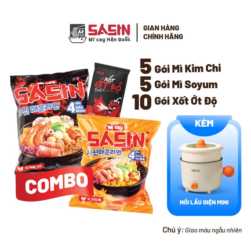 Mì cay Sasin 5 gói mì kim chi + 5 gói mì soyum + KÈM 1 NỒI LẨU ĐIỆN + 10 gói xốt ớt độ BSET0135