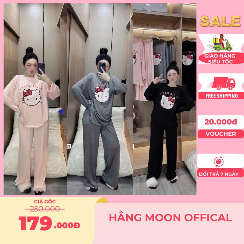  Đồ Bộ Nữ Bigsize Set Bộ HELLO KITTY THUN LẠNH DẺO Phối Quần Ống SUÔNG 3 MÀu 