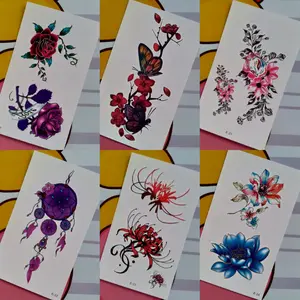 6 lembar tato temporer bunga kupu kode E mawar merah biru kupu