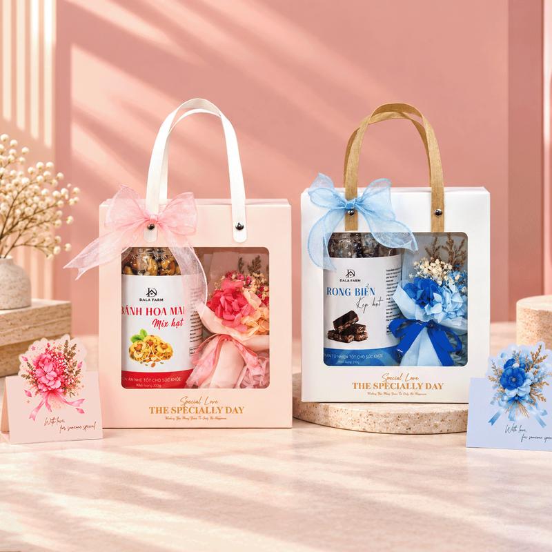 [Quà 20/10 - Hộp Tự Gấp] Set Quà Tặng DALA – Hoa Khô Cao Cấp & Hạt Dinh Dưỡng, Tặng Mẹ, Người Thương, Nhân Viên DL0076