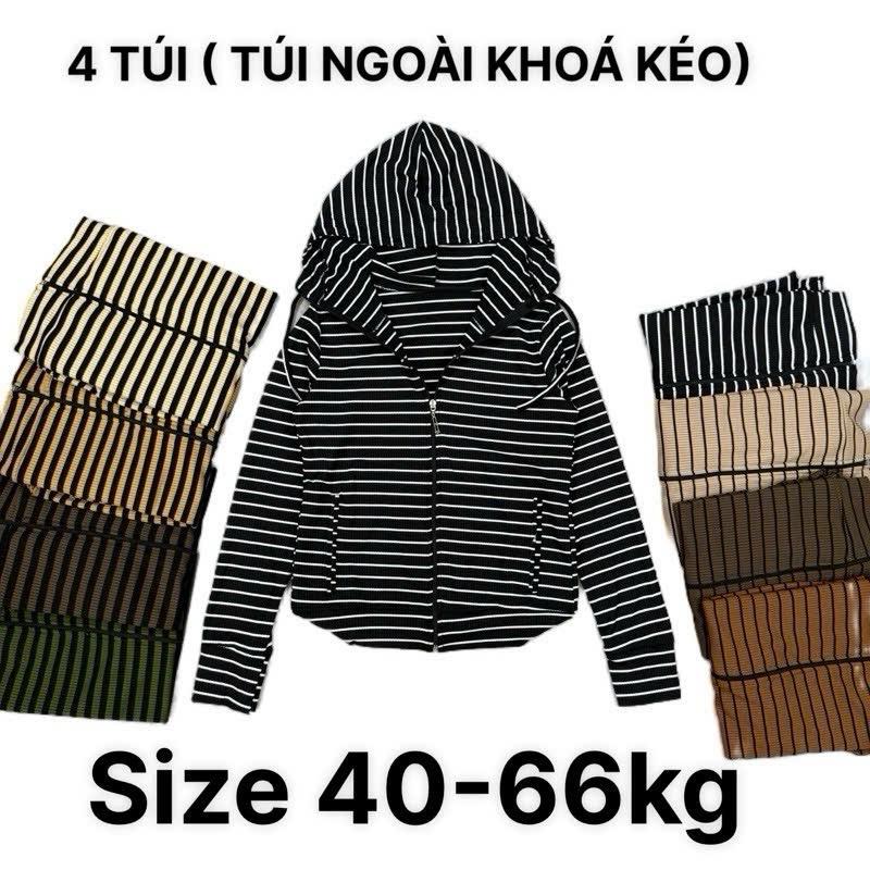CÓ NÓN 4 TÚI Áo Khoác Sọc Dáng Dài Mã SD.4 Có Nón Tay Xỏ Ngón Dài áo 57cm