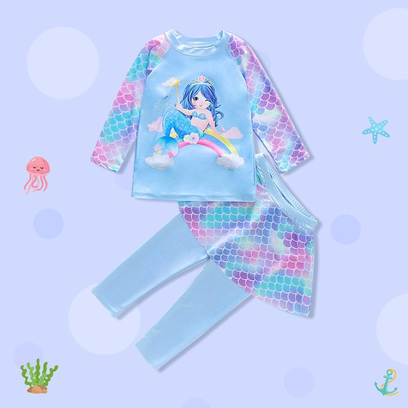 Product Introduction of Children's Swimsuit Girls Medium and Small Children Girls Split Suit Sun Protection Long Sleeve Mermaid Swimsuit 4