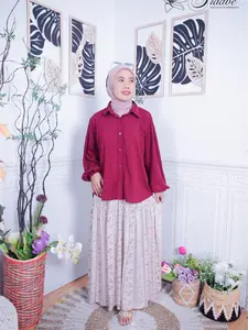 Fidabe Oneset Selena Rayon Twill Burgundy N Motif Hanum Baju Wanita Modern Dan Nyaman Cantik Formal Muslim Karet Katun Santai Panjang
