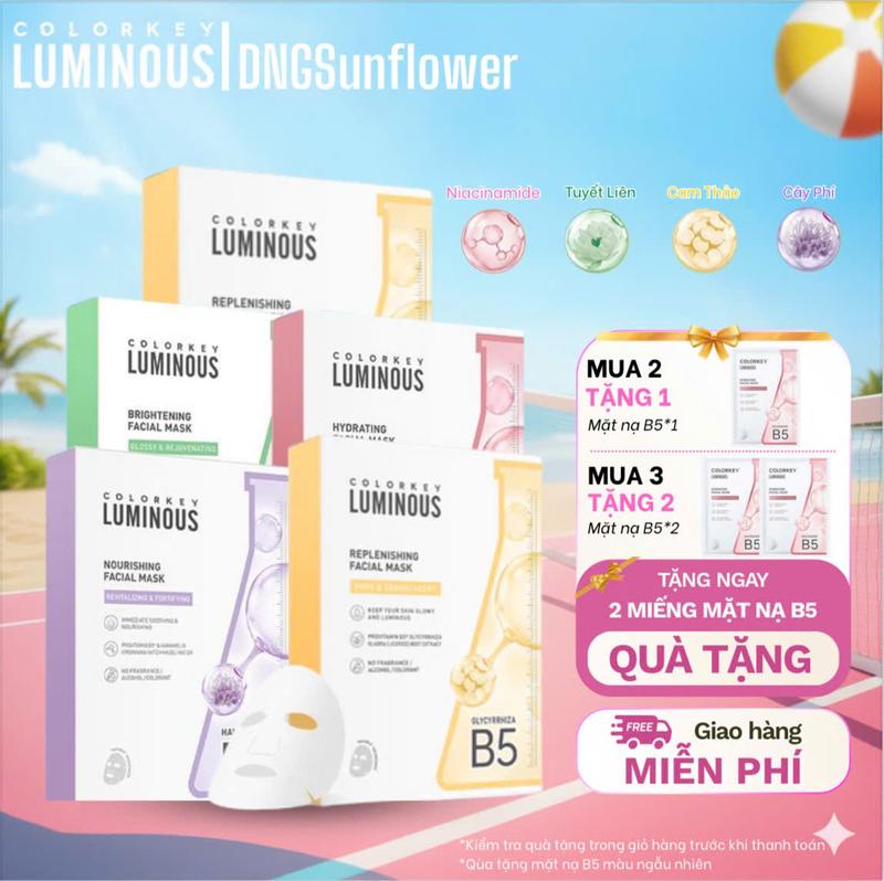 Combo 3 hộp mặt nạ giấy COLORKEY LUMINOUS Vitamin B5 Giúp Cấp Ẩm, Hỗ Trợ Phục Hồi Làn Da, Hỗ Trợ Sáng Da