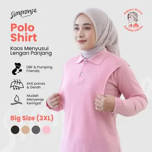 Simpanse Polo Shirt Lengan Panjang Jumbo Series | Kaos Polo Wanita Nursing Wear Baju Menyusui Bahan CVC 24s Big Size 3XL