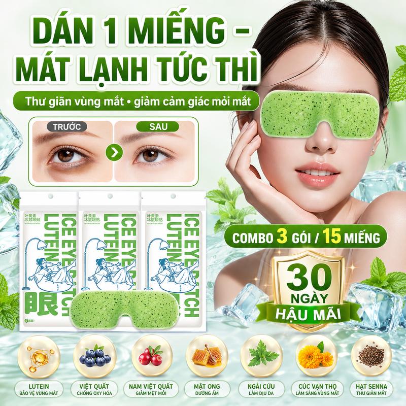 Combo 3 Gói 15 Miếng Dán Mắt Lutein Hydrogel Chườm Lạnh, Cảm Giác Mát Lạnh Dễ Chịu Cho Vùng Mắt, Hỗ Trợ Thư Giãn Và Giảm Cảm Giác Mỏi Mắt, Phù Hợp Khi Làm Việc Học Tập Dùng Điện Thoại Và Nghỉ Ngơi
