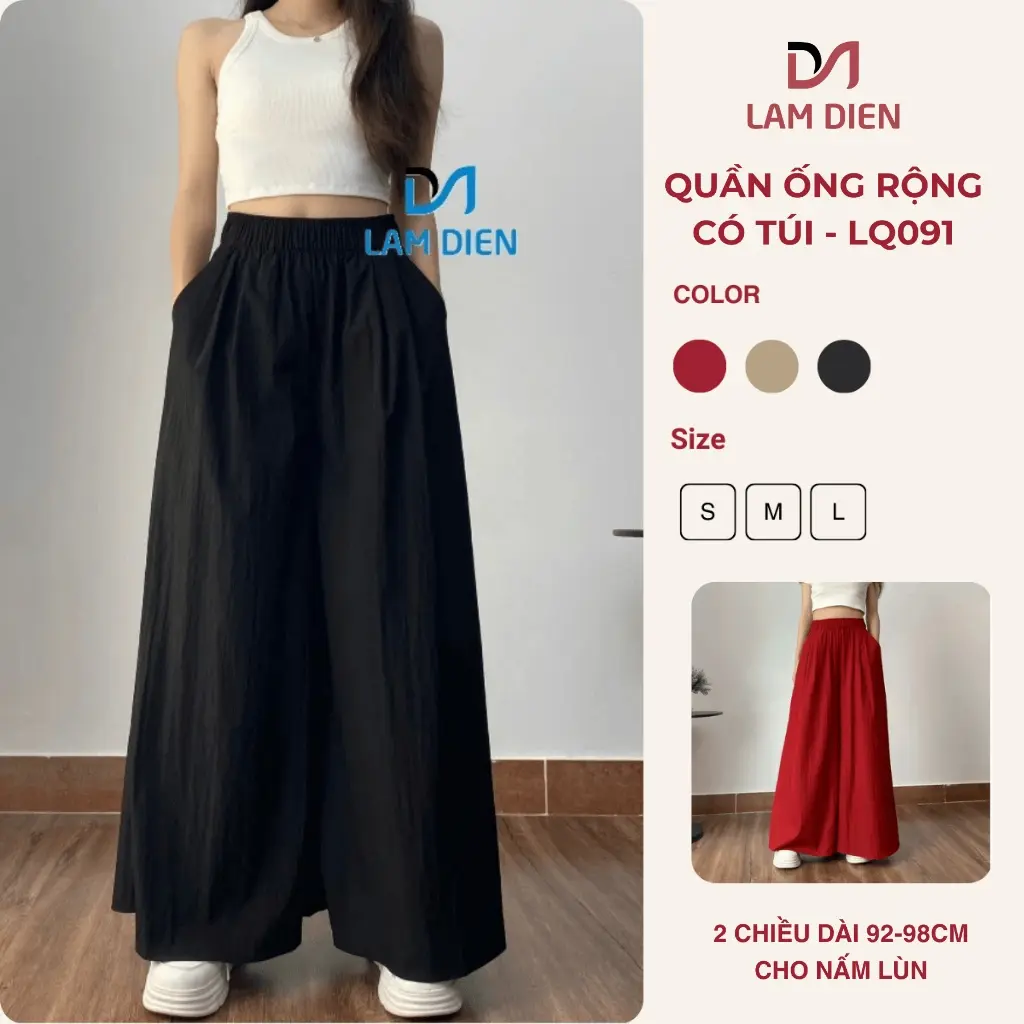 LAMDIENSTORE - Quần Ống Rộng Nữ LQ019 Chất Liệu Gió Lụa Phong Cách Trẻ Trung Năng Động Có Túi Quần Nhiều Màu Nhiều Size Cho Chọn