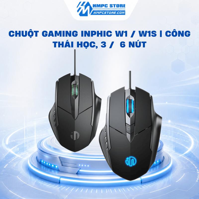 Chuột Gaming INPHIC W1 / W1S | Công thái học, 3 / 6 nút, BH 1 năm