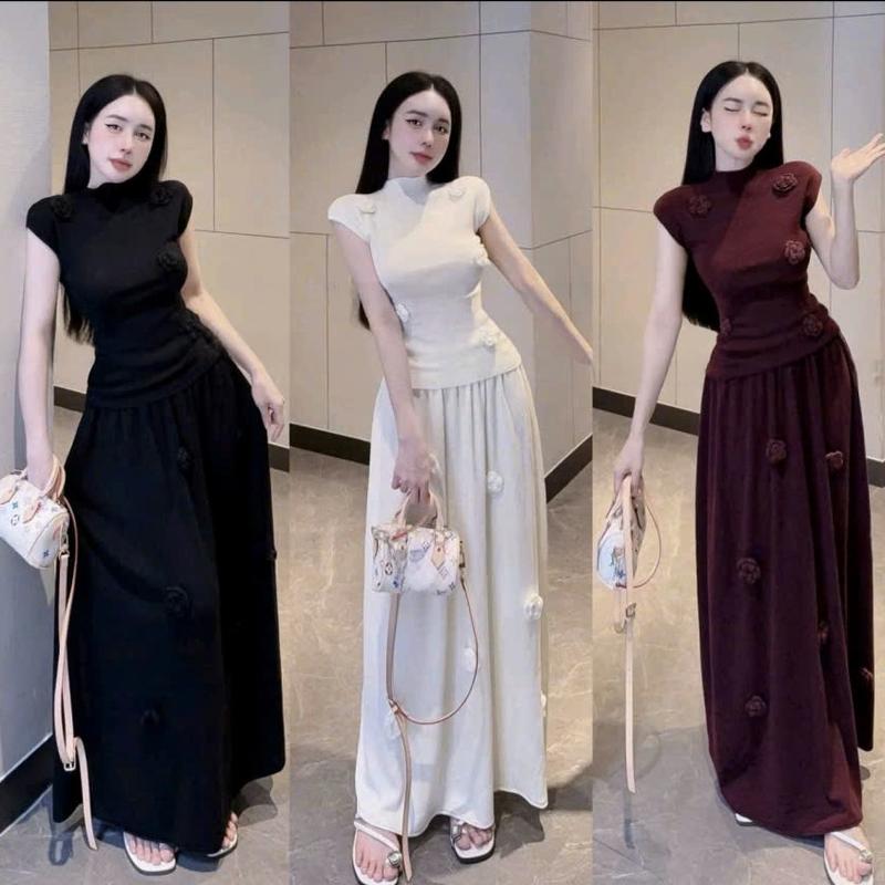 Set Đồ Bộ Áo Len Thỏ Tay Hến Cổ 3P Mix Váy Len Mềm Thêu Hoa Set Bộ Thu Đông Màu Đen Trắng Tím Phù Hợp Cho Mùa Thu Đông