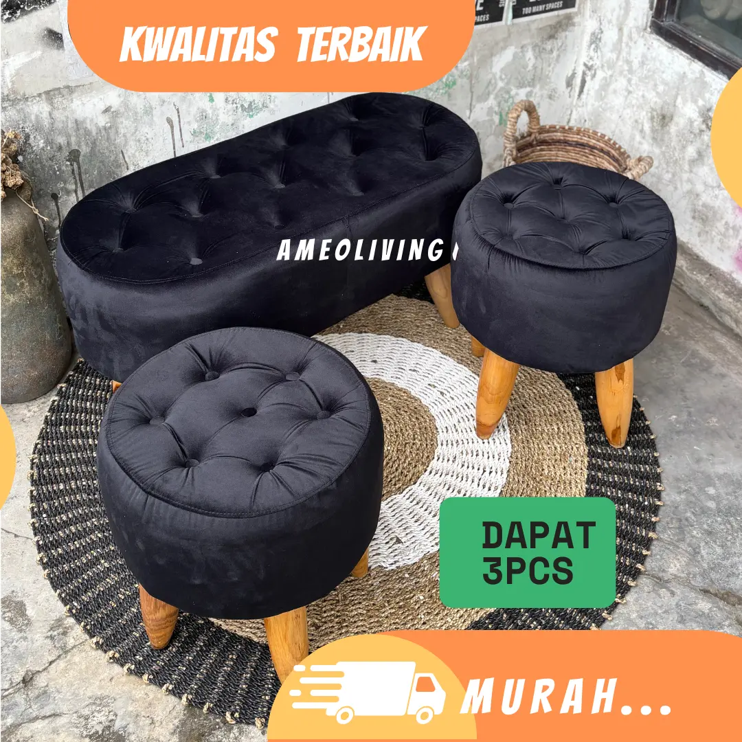 Bundling Dapat 3pcs - Oval 90x40 1Pcs + Stool Bulat D40cm 2Pcs - Set Sofa Minimalis - 1 Set Sofa Minimalis - Sofa Murah