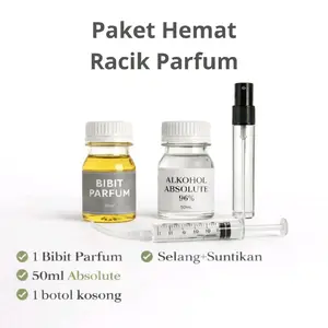 Paket Hemat Racik Parfum lengkap 1 bibit parfum + pelarut parfum+botol kosong+suntikan selang