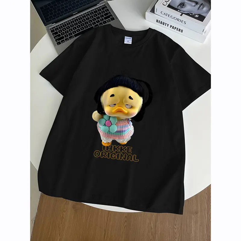 <TMG> T-shirt dicuci kebesaran | Cetakan upset duck lucu | T-shirt katun multi-warna berkualitas tinggi, baju aesthetic lucu kece premium,T-shirt katun oversized wanita dalam kualitas dicuci hitam dan putih  I000944 5