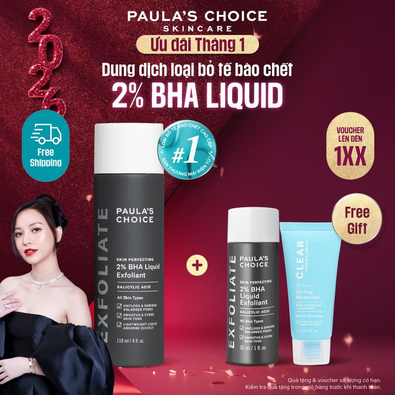   Paula's Choice x Hannah Olala  Tẩy tế bào chết hỗ trợ làm sạch sâu Paula's Choice Skin Perfecting 2% BHA Liquid Exfoliant 118ml A2010 