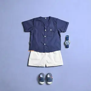 ORIZANO Kanaka Series - Setelan Baju Anak 0-8 Tahun Kemeja Polos Lengan Pendek Unisex Celana Fashion Minimalis Bahan Katun ToyoBo FODU Original Super Premium