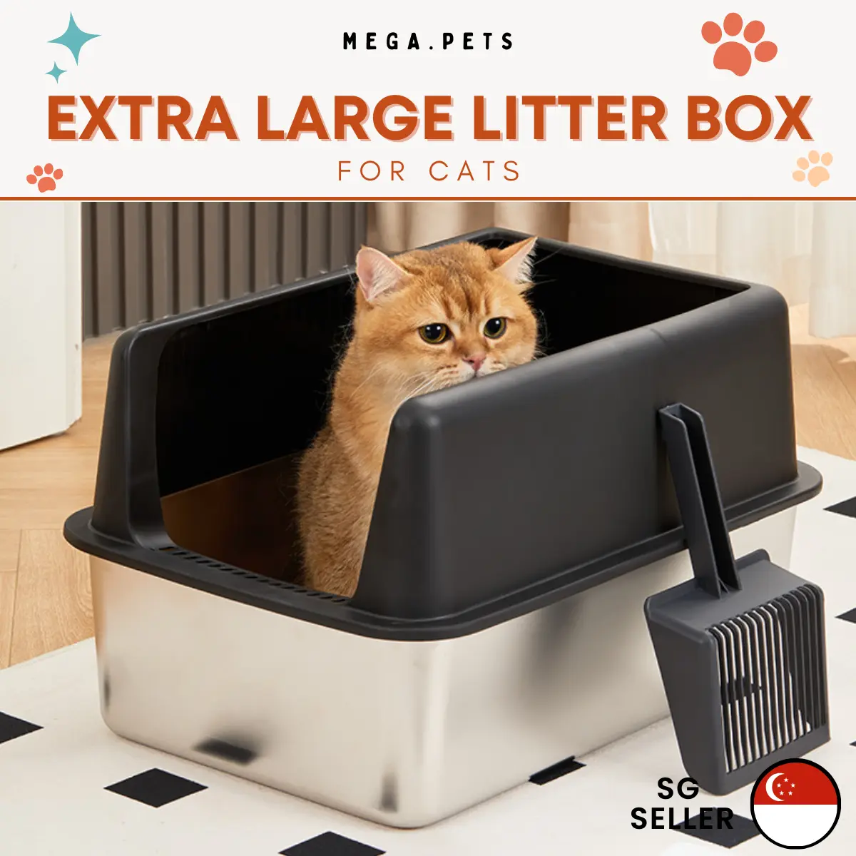 Cat litter box tray extra large boxes stainless steel big open top odour control cats toilet trays