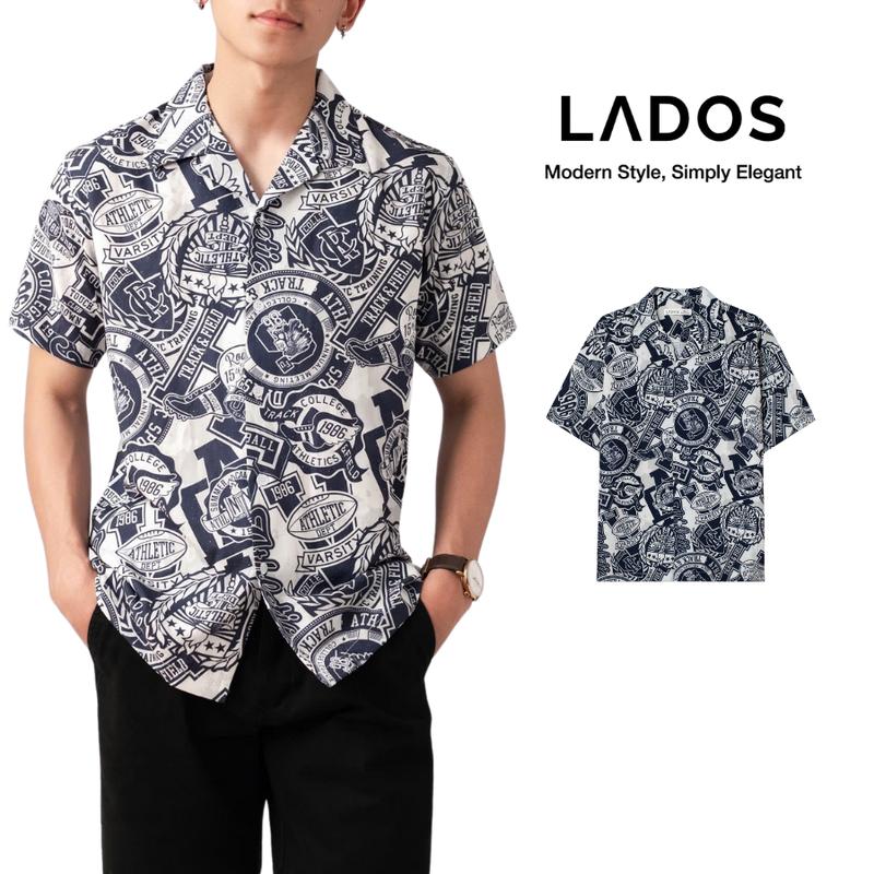 Áo Sơ Mi Ngắn Tay Nam Cổ VEST IN HỌA TIẾT "The college 1986" LADOS - 8170 chất vải lụa cao cấp thoáng mát mềm mịn thời trang trẻ trung