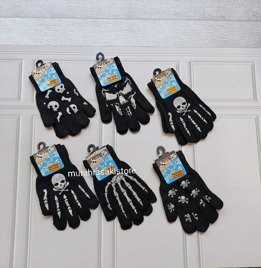 paket 6 pasang sarung tangan anak motif tengkorak 4-9 tahun