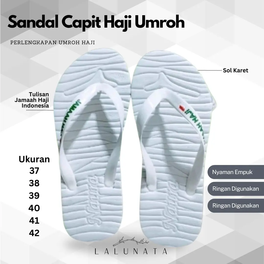SENDAL UMROH HAJI  Sandal JAMAAH HAJI INDONESIA Sandal KaretJEPIT PUTIH LALUNATA