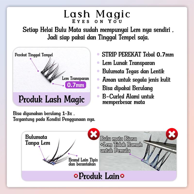 LASH MAGIC BULUMATA PALSU BEBAS LEM ( LANGSUNG TEMPEL ) EYELASH ADHESIVE CLUSTER 10 ROWS FISHTAIL 11 - 13MM KEGIATAN HARI HARI NATURAL DOUYIN KOREAN LOOK LUCNH HANG OUT WORK KERJA Eyelashes extension Memperbesar Mata Serat Kapas Premium Bulu Mata Palsu 5