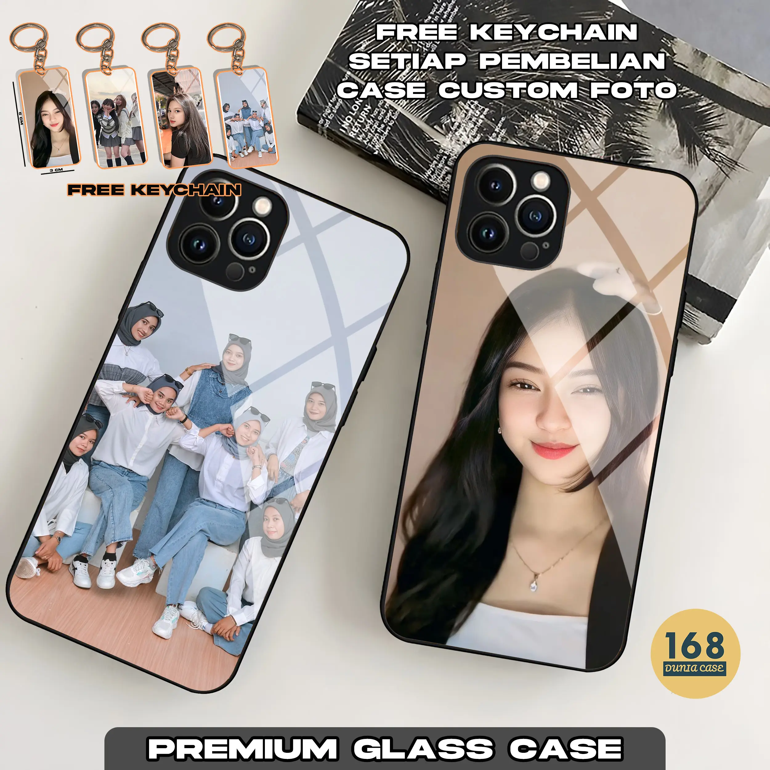 Casing Glass Kaca Custom Foto Sendiri for Iphone Samsung Vivo Infinix Xiaomi Softcase Handphone Premium Mirror Glossy Silikon Pelindung Camera