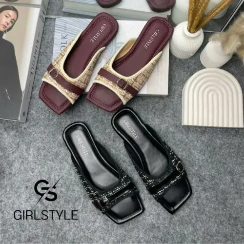 GIRLSTYLE-Sandal Wanita/Sandal Selop Gesper Wanita Viral Kekinian Hitam Sendal Cewek Maron