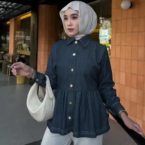 Shilvia Blouse Fitted Denim Premium/Kemeja Jeans Wanita Jumbo
