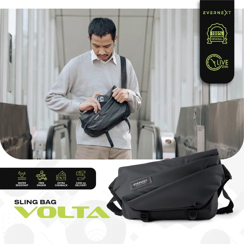 EVERNEXT Tas Selempang Wateproof Pria Sling Bag Pria Anti Air Messenger Bag Volta Tas Selempang Pinggang Multifungsi Pria 1